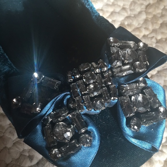 Tory Burch Teal Velvet Jeweled Bow Azalea Flat EUC - Picture 4 of 8